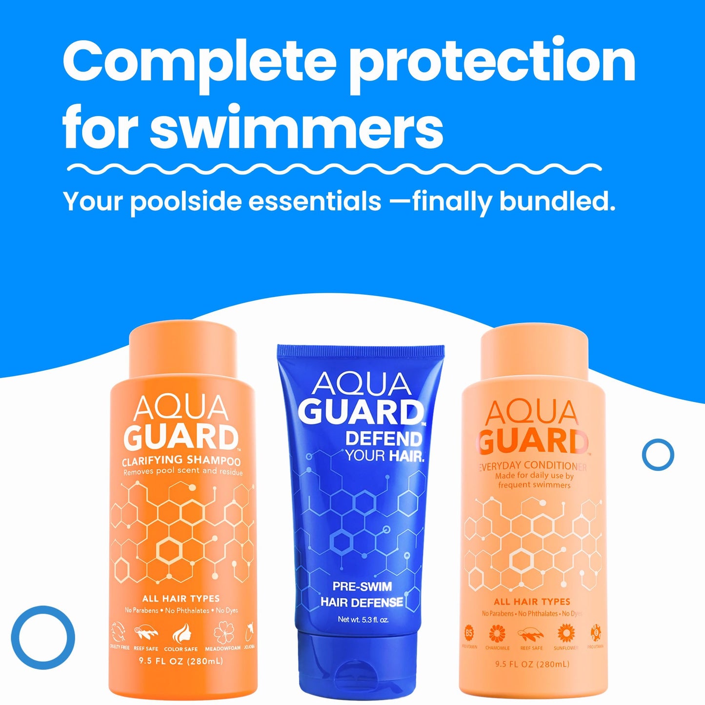 AQUA GUARD Swimmers Essential Hair Protection Bundle | Prevents Chlorine Damage + Softens Hair While Swimming | Color Safe, Leaves Hair Smelling Great | Made in California