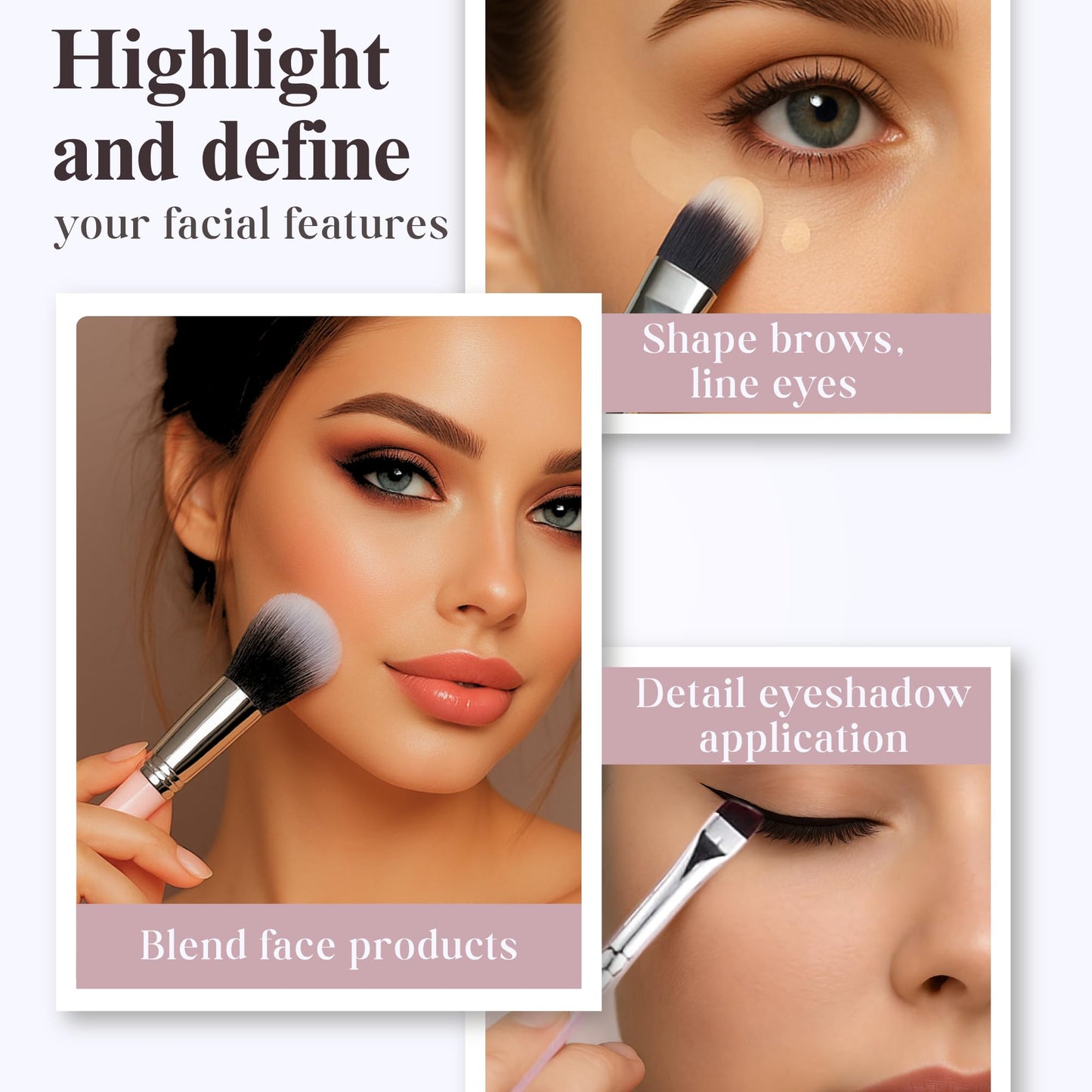 Makeup Brush Set (9 Pieces) - Includes Foundation, Powder, Concealers, Highlighter, Contour, Eye Shadows & Blush Brushes - Face & Eye Make Up Brushes with Synthetic Bristles - Leather Case Included