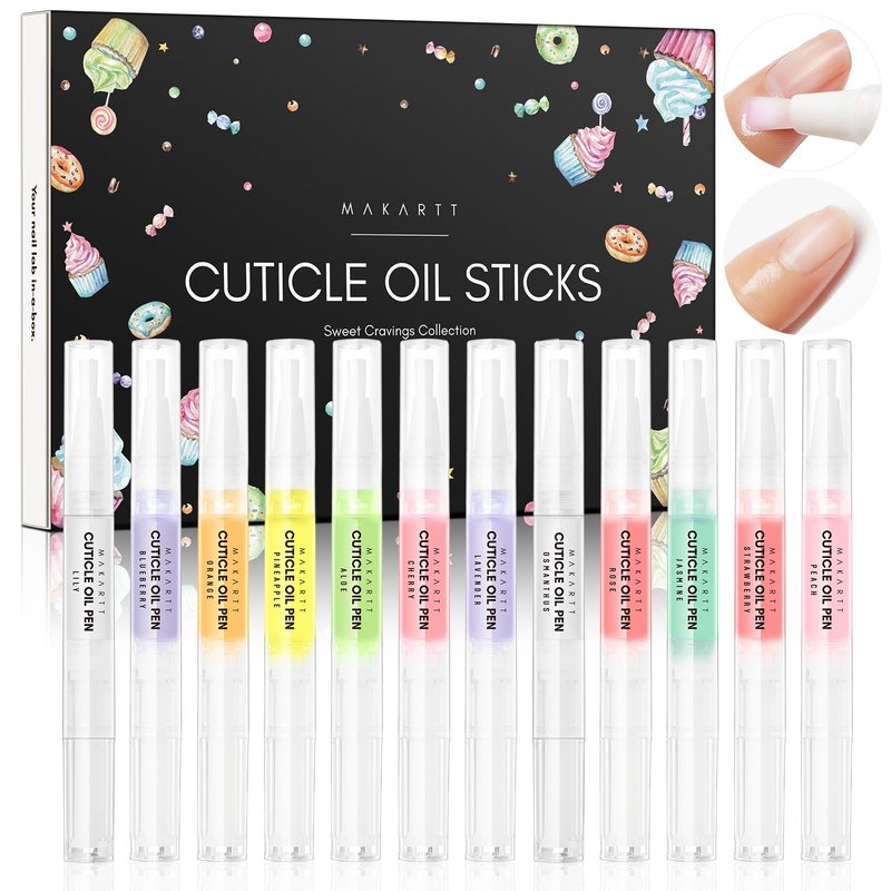 Makartt Cuticle Oil Pen Nail Care: 12pcs Repair and Softener with Vitamin E, Moisturizer Kit for Acrylic Nails, Art Accessory for Manicure and Pedicure, DIY Home Salon Use
