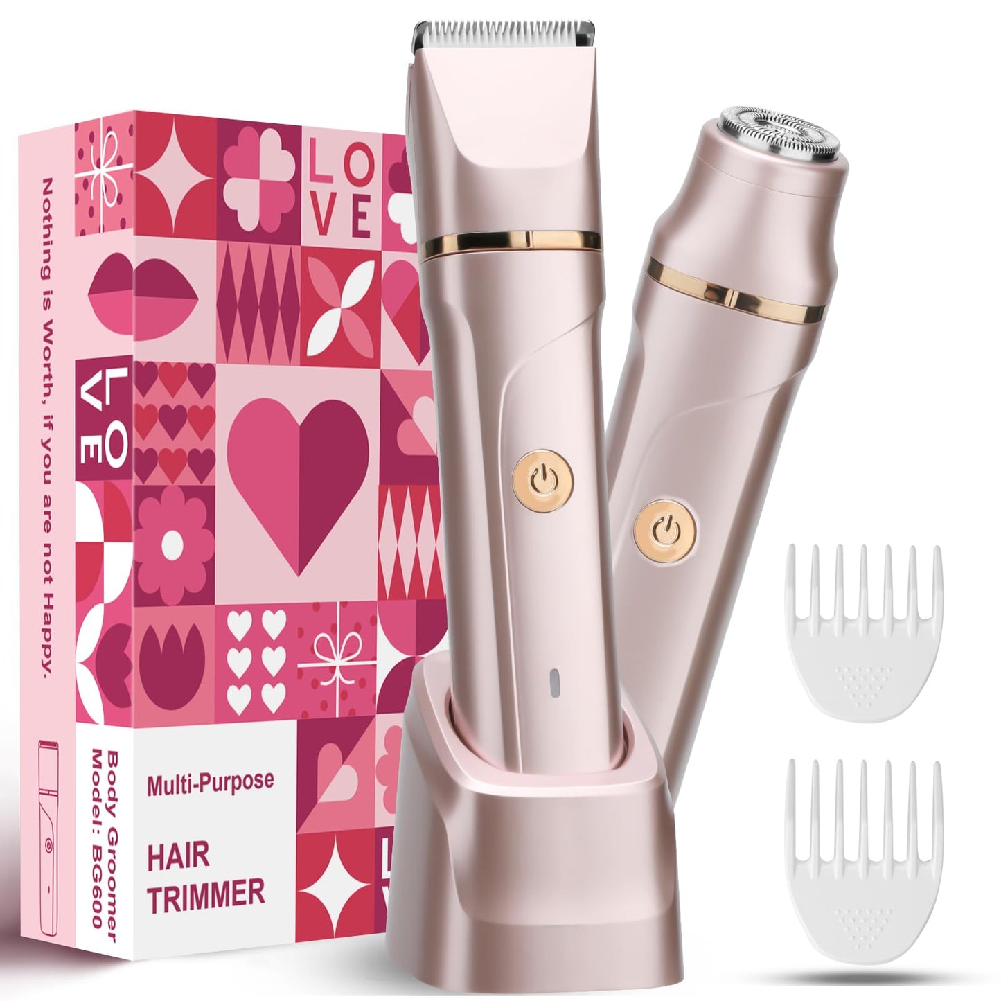 VEGITERIA Bikini Trimmer for Women 2-in-1 Electric Razors for Women with Body & Facial Heads, Rechargeable Bikini Shaver for Smooth Pubic & Body Grooming, Waterproof, Portable & Travel-Friendly Gift