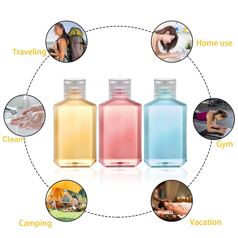 Frcctre 60 Pack 2 Oz Empty Clear Plastic Travel Bottles, Portable Refillable PET Bottles with Flip Top Caps, Travel Size Containers for Hand Sanitizer Shampoo Lotion Toiletry
