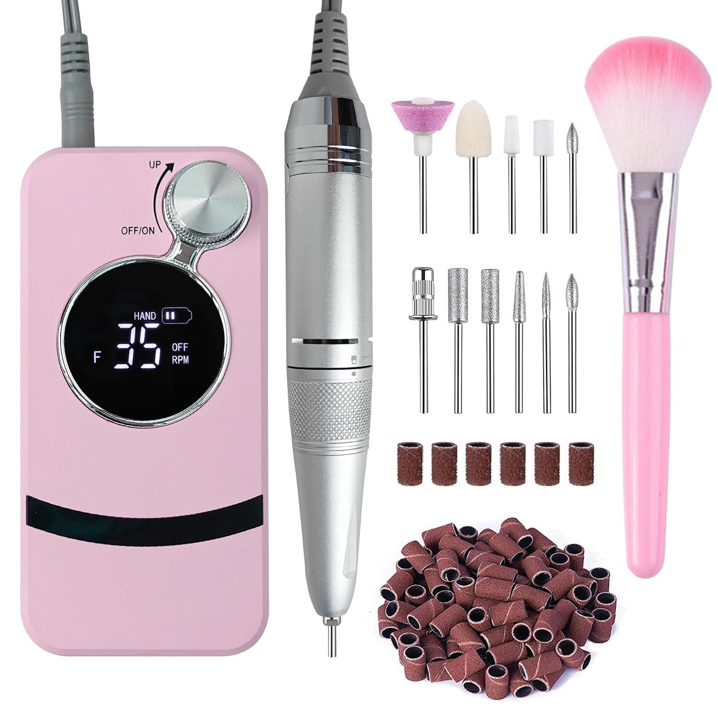 Electric Professional Nail Dril 35000RPM Pink Nail File for Acrylics Gel Nail Polish Remove Cordless Portable Rechargeable Nail Drill Kit for Home Salon Manicure Pedicure