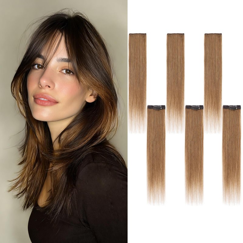 TESSHAIR 6PCS Clip in Hair Extensions Real Human Hair Short Clip in Extensions for Women Short Straight Hairpieces to Add Volume and Highlights 16 Inch Light Brown