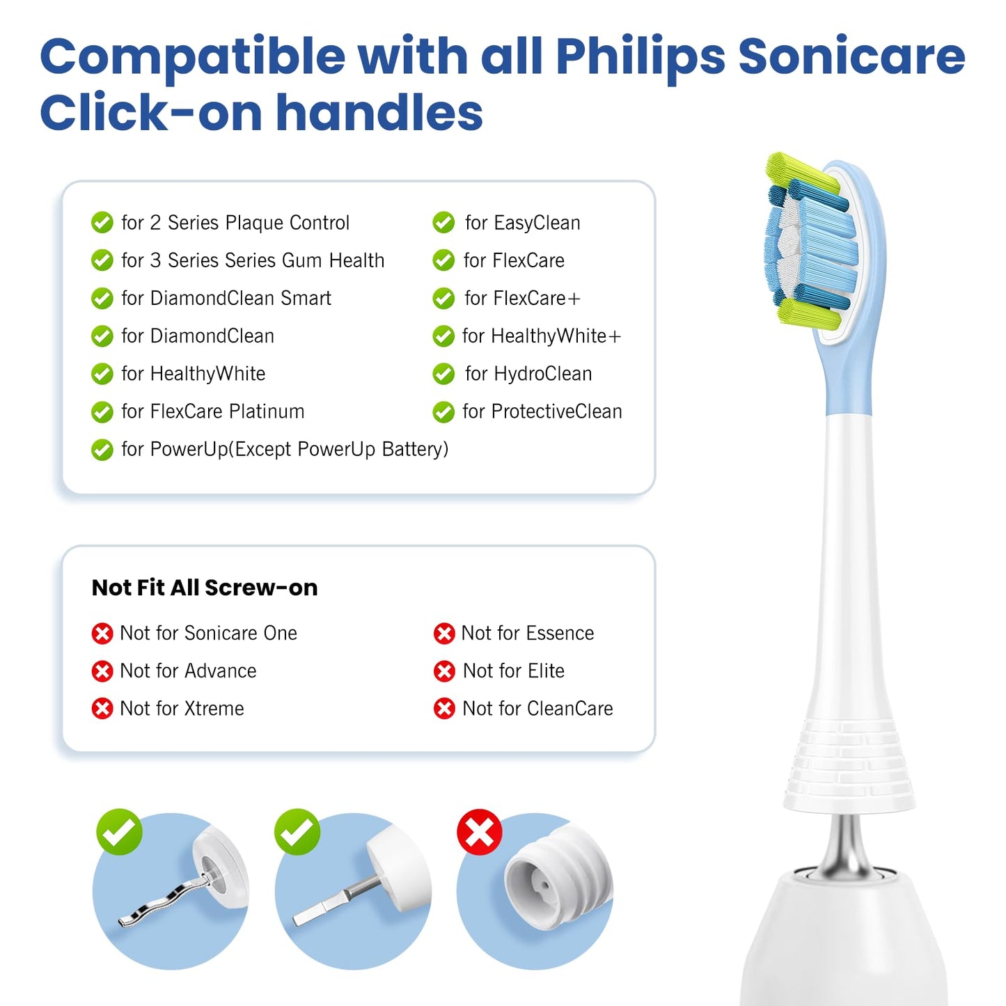 HAPPYMOMO Replacement Toothbrush Heads Compatible with Philips Sonicare DiamondClean Smart/ProtectiveClean 4100/5100/6100, C3/G3/W3/C1/C2 & Other Snap-on Models, Plaque Removal, 8 Pack