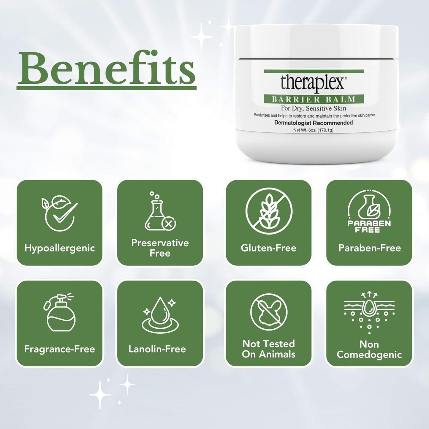 Theraplex Skin Barrier Balm | Moisturizer Cream for Dry, Sensitive Skin - Hypoallergenic, Noncomedogenic - 6 Oz