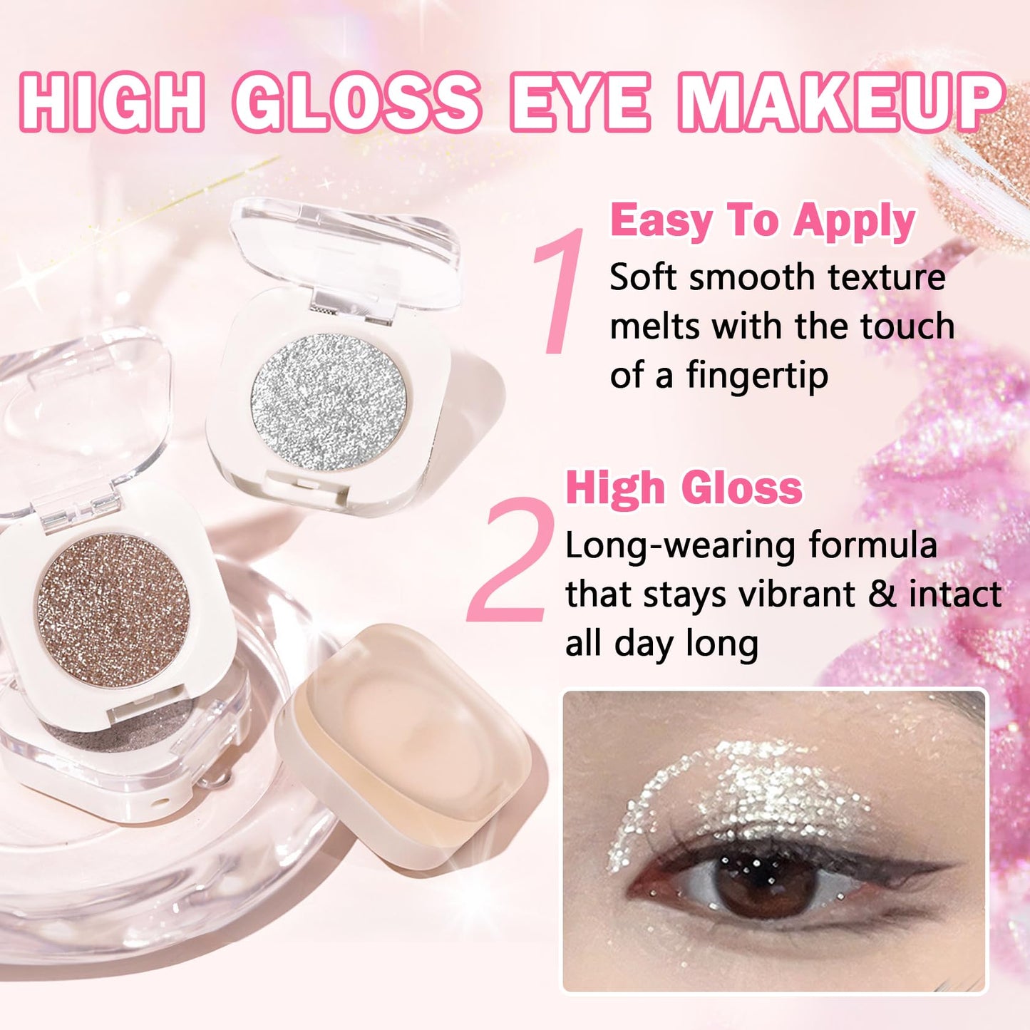 QIUFSSE Champagne Pearl and Metallic Silver Single Eyeshadow (10 + 12)