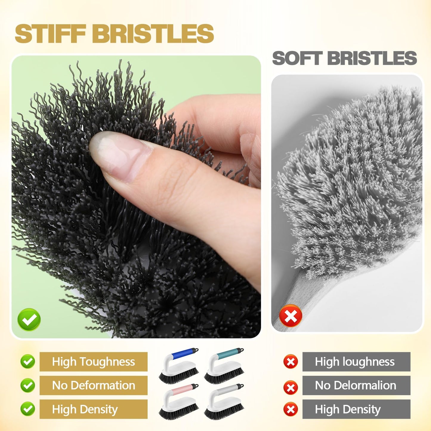 Teenyyou 16 Pack Scrub Brush Heavy Duty Cleaning Brushes with Handle Stiff Bristles Scrub Brush Bulk for Shower Bathroom Carpet Kitchen Bathtub Scrubber, Grey, Blue, Green, Pink