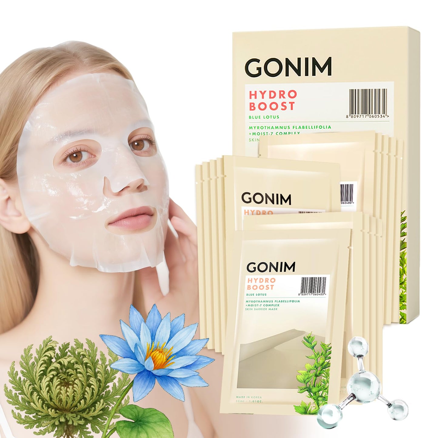 GONIM Korean Face Mask, Hydrating Face Mask Sheet with Hyaluronic Acid