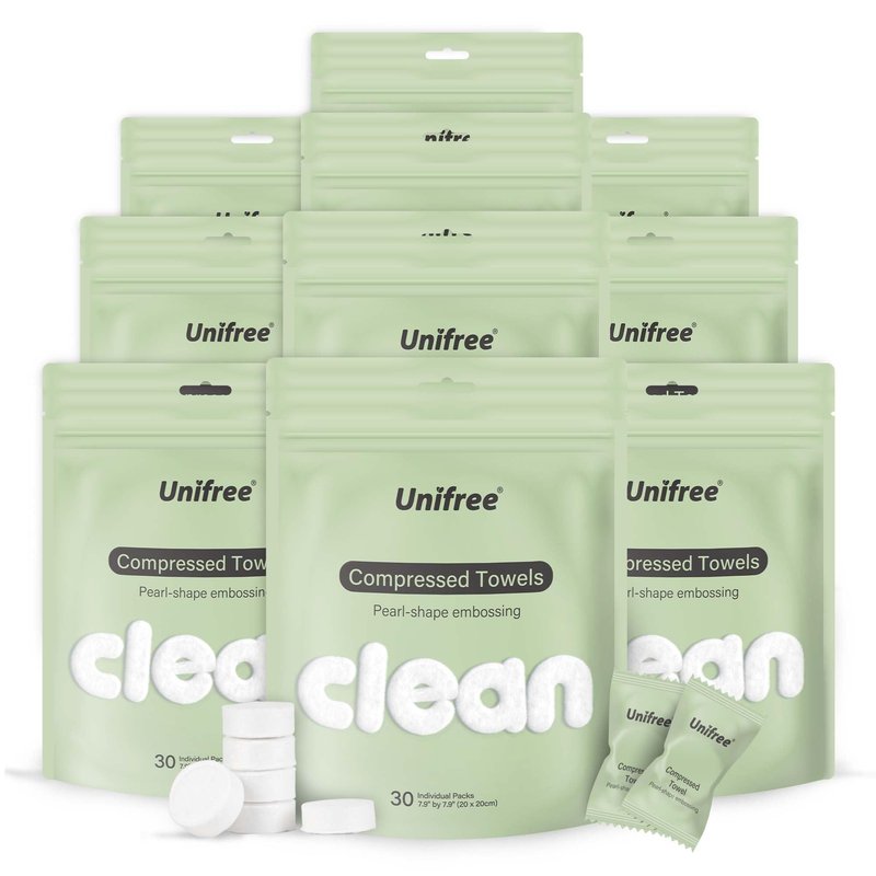 Unifree Compressed Towels I Towelettes I Dry Wipes I Makeup Remover I Facial Tissues I On-the-go Convenient Individual Pack (300 count)