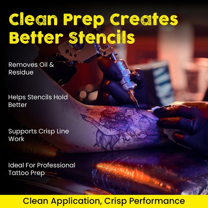 Stencil Stuff Prep Stuff Tattoo Prep Spray, 8oz Pre-Tattoo Skin Cleanser & Stencil Remover, Vegan-Friendly Tattoo Skin Prep Solution for Professional Artists, Removes Oil and Residue