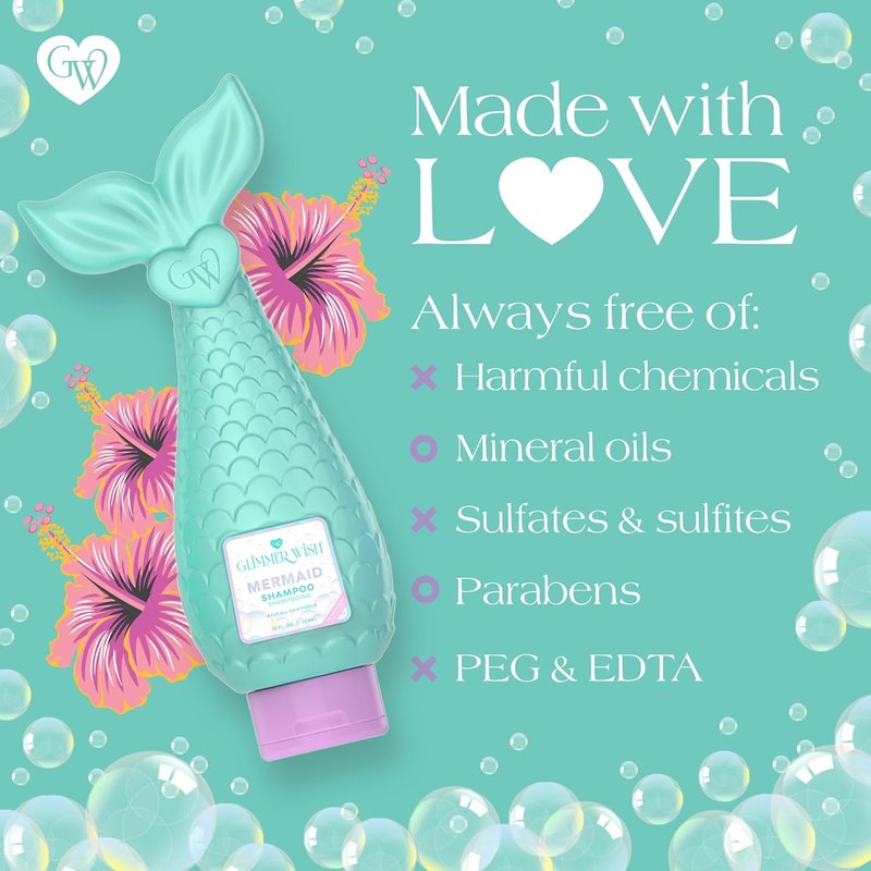 Glimmer Wish Mermaid Kids Shampoo - Paraben & Sulfate Free, Tropical Beach Scent | 12 Fl Oz