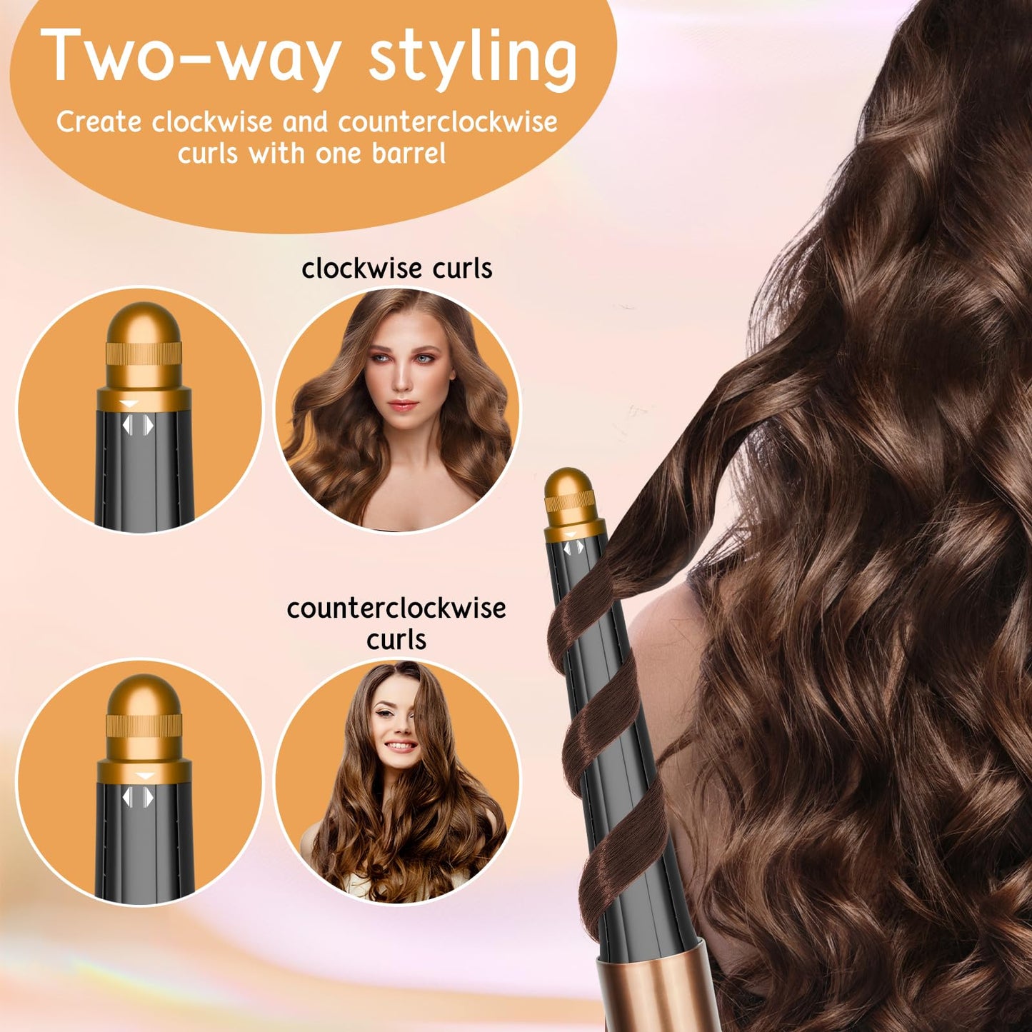 ZEPHBLOW Hair Long Conical Barrel for Dyson Airwrap, 0.78-1.4Inch/ 20-36mm Conical Long Curling Barrels Compatible with Airwrap HS01/05/08, Self-Curling Hair Roller Curlers Attachment, Gold