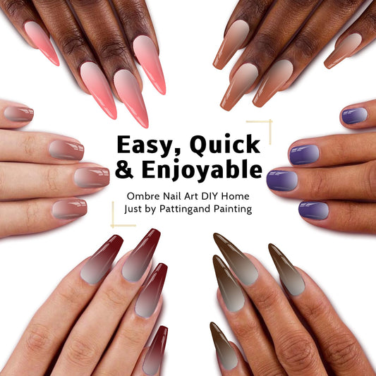 Ombre Nail Gel Set - 9 Colors Sponge Pat Paint for Floral Nail Art, No Wipe, UV/LED Curing