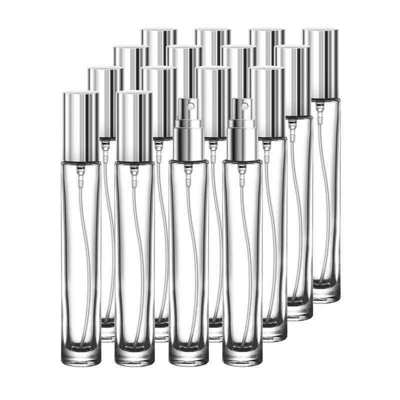 Glassfinity Travel Perfume Bottle Refillable, 16pcs 10ML Mini Glass Perfume Containers with Funnel and Label, Empty Portable Leak-proof Fragrance Bottles Spray Atomizer Pump Bottle Kit for Toiletries