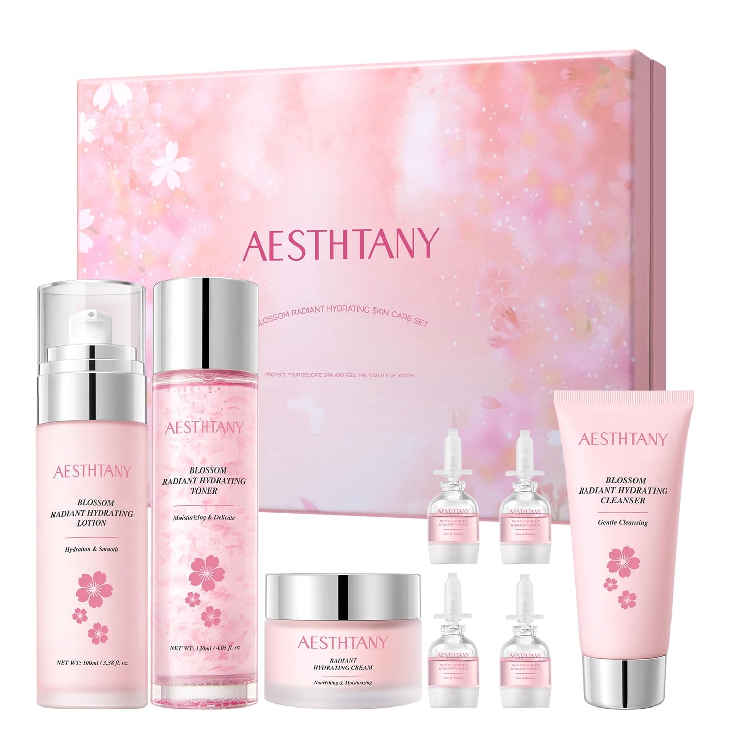 Skin Care Set For Women Moisturizing Rejuvationg Cherry Blossom Skin Care For Women Daily Skin Care Routine(8 Piece Set)