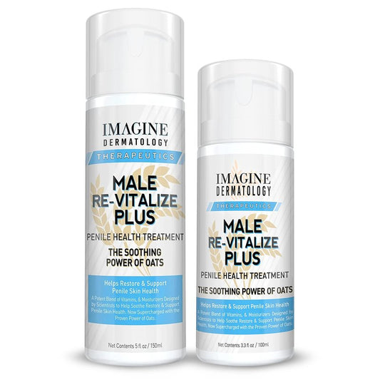 Imagine Dermatology Male Re-Vitalize PLUS Oats Penile Health Relief Cream - Large Value (5fl oz) and TSA Compliant Size (3.3 fl oz) Combo Pack - Restore and Support Skin - 90 Day Return For Any Reason