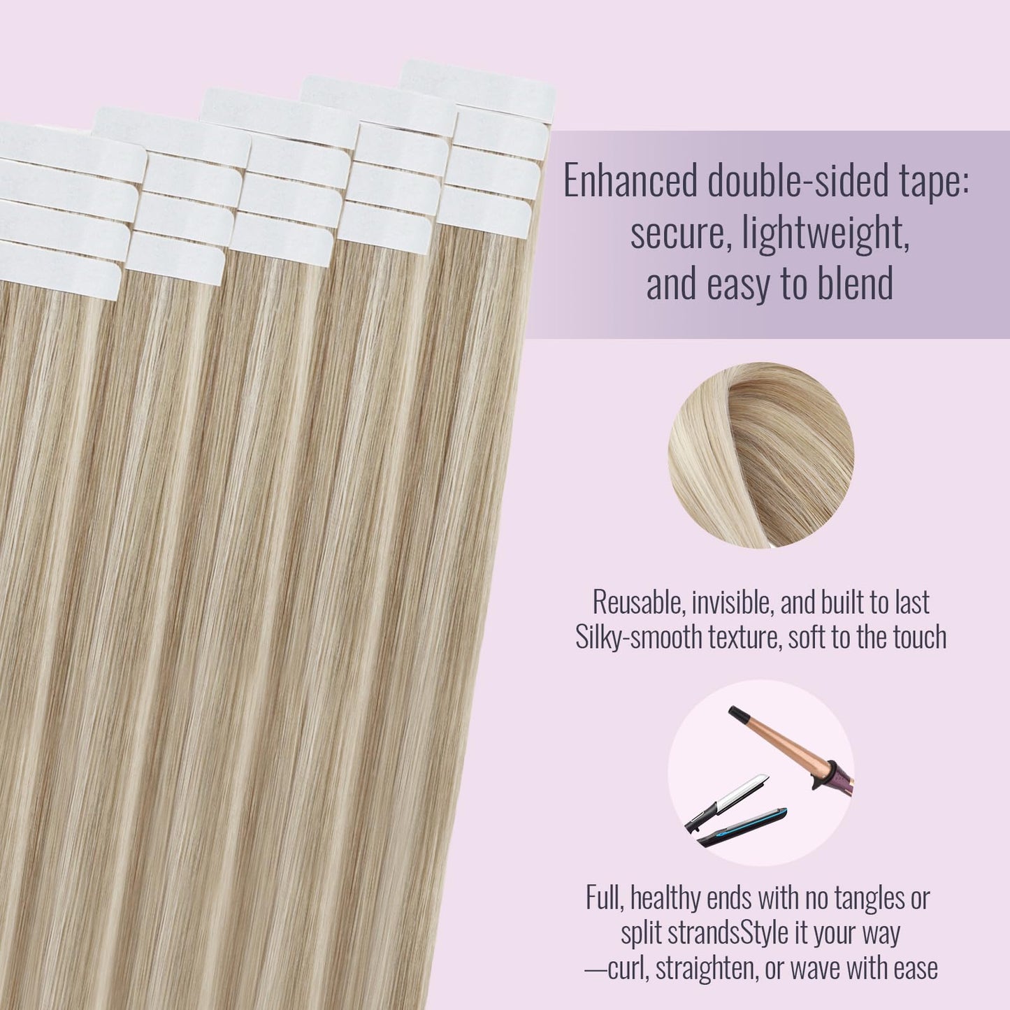 Fshine Tape in Extensions Real Human Hair 12 Inch Ash Blonde Highlighted With Bleach Blonde - Straight Extensions for Short Hair - 20pcs 30g