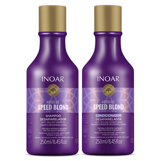 Inoar Absolut Speed Blond Shampoo & Conditioner Kit with Argan Oil for Blonde, Silver & Gray Hair with Tone Neutralization & Hydration, 8.45 fl.oz