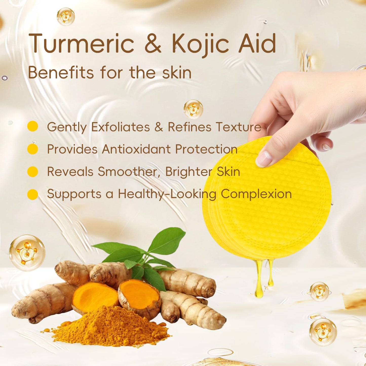 Turmeric Kojic Acid Facial Cleansing Pads for Gentle Exfoliation and Brightening, 20 Count (Pack of 1), For All Skin Types