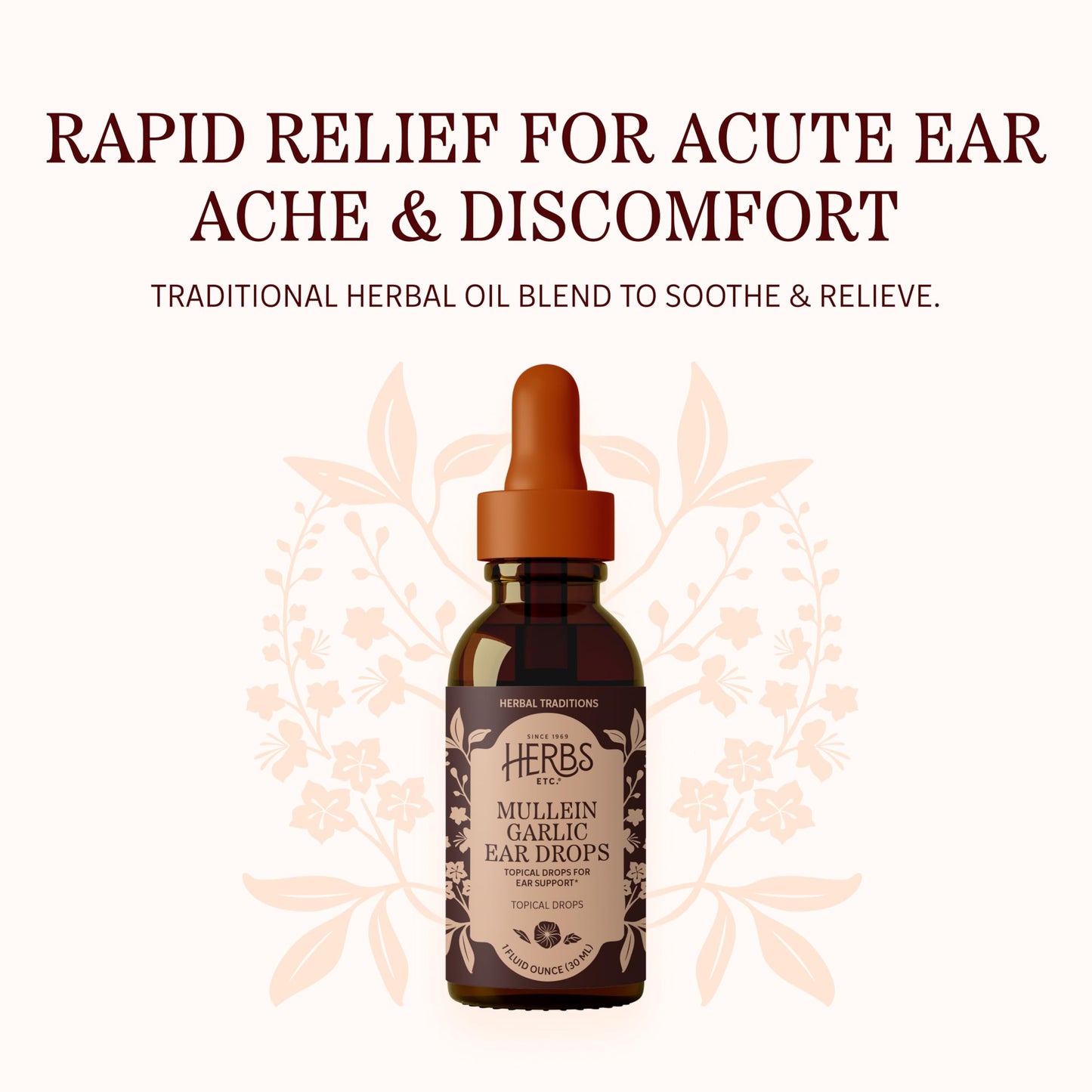Herbs Etc. Mullein Garlic Ear Drops - Comfort Blend to Soothe Ear Irritation - Fast-Acting Drops - Garlic & Mullein - Gluten-Free, Organic & Vegan - 1 fl oz