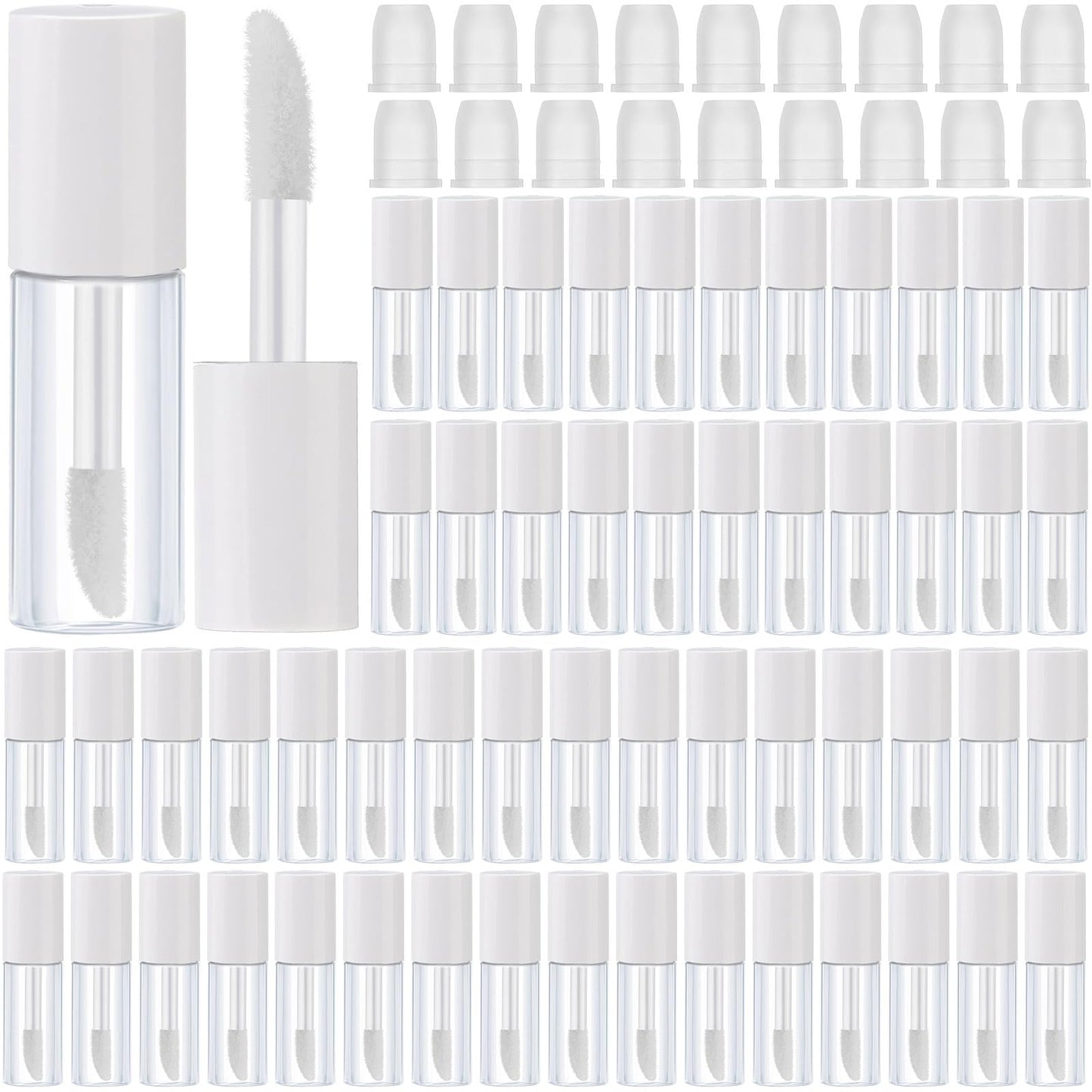 Patelai 100 Pieces Clear Mini Lip Gloss Tube Refillable Empty Lip Balm Gloss Containers Bottles Transparent Mini Lipstick Containers for Women DIY Makeup(White,3ml)