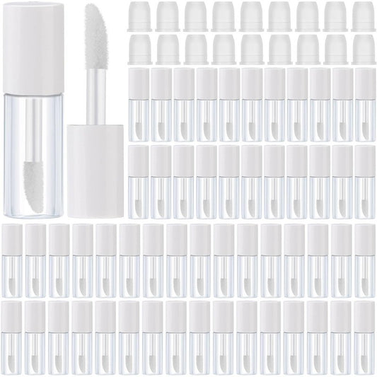 Patelai 100 Pieces Clear Mini Lip Gloss Tube Refillable Empty Lip Balm Gloss Containers Bottles Transparent Mini Lipstick Containers for Women DIY Makeup(White,3ml)