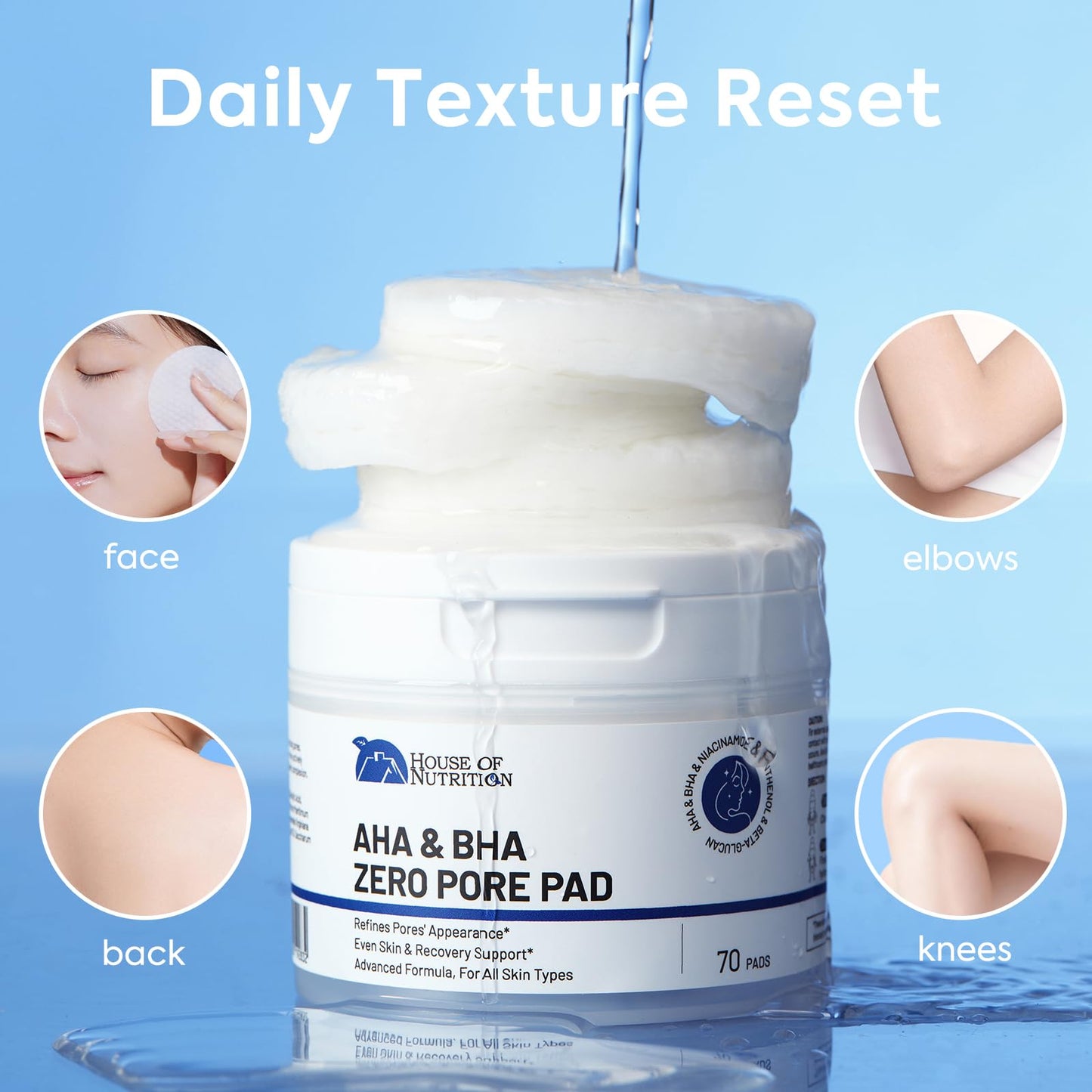 Glycolic Acid Pad with AHA & BHA, Exfoliating Toner Pads for Face – Zero Pore Refining Pads for Skin Texture, Oil Control, Acne, Dark Spots & Gentle Resurfacing, 70 Pad