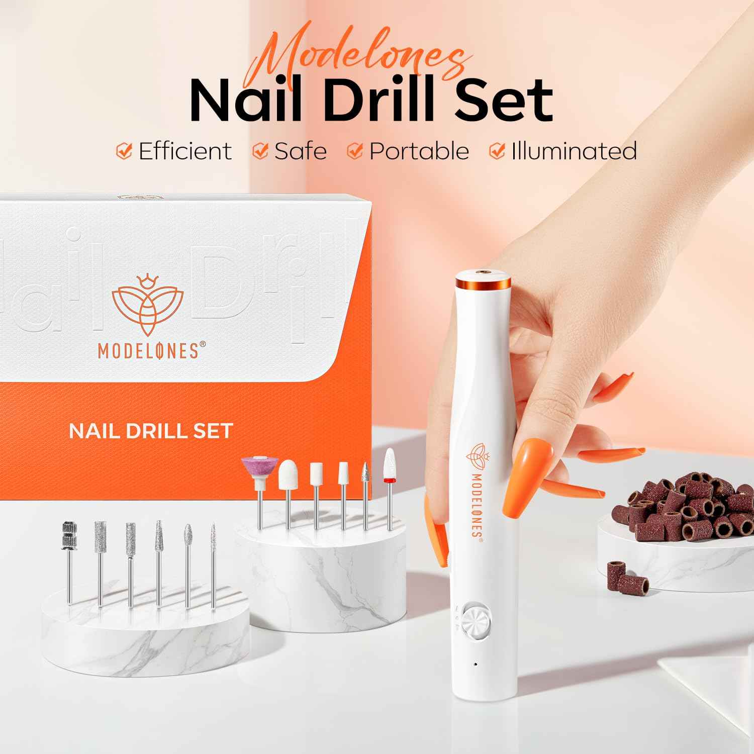 Modelones Cordless Pink UV Nail Lamp & Mini Nail Drill - Portable LED Dryer with 2 Timers for Fast Nail Extensions