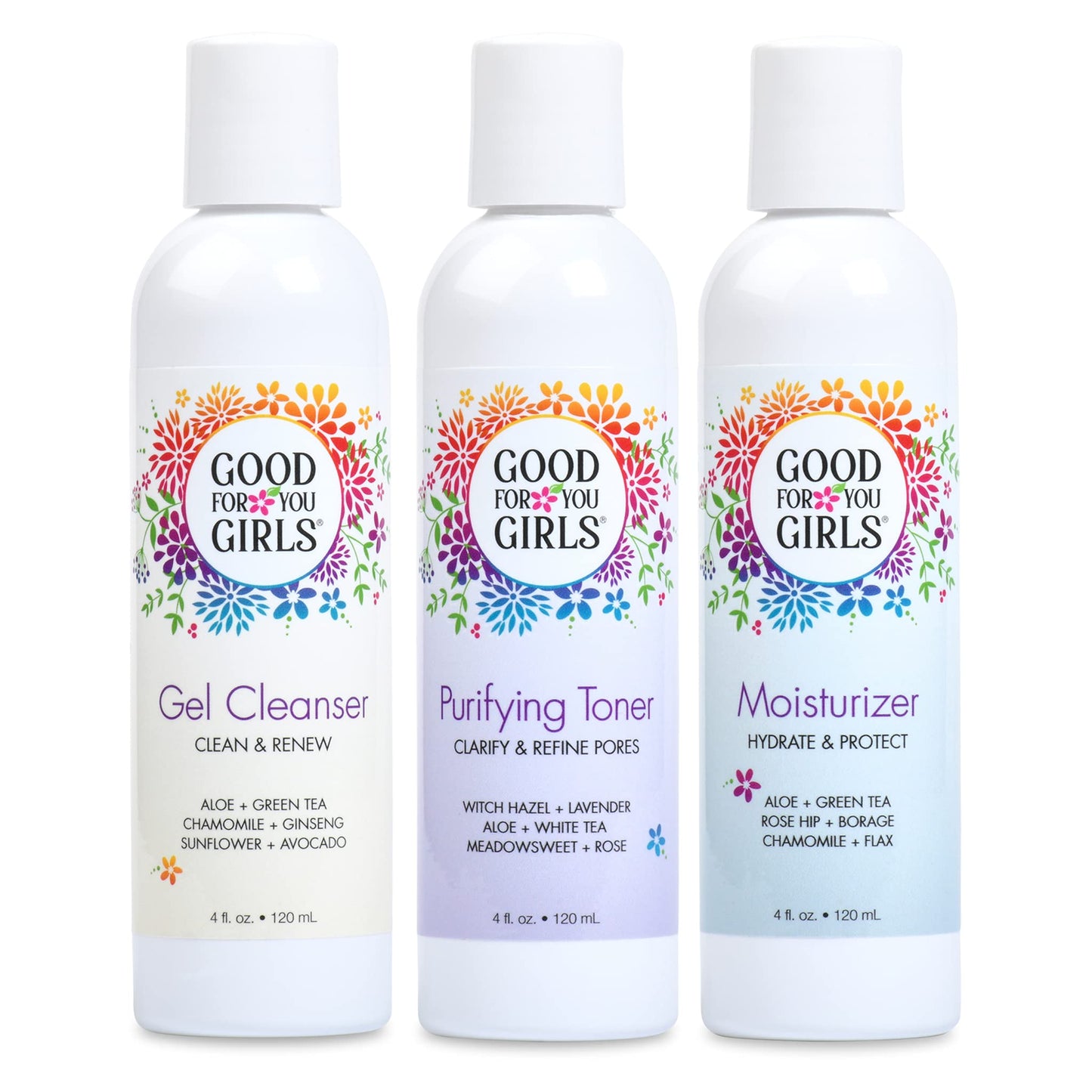 Three-Step Skincare Gift Set - Cleanser, Toner & Moisturizer for Girls to Teens, Safe, Natural, Plant-Based ingredients. Vegan & Gluten-Free | 3 Piece, 4 oz ea.