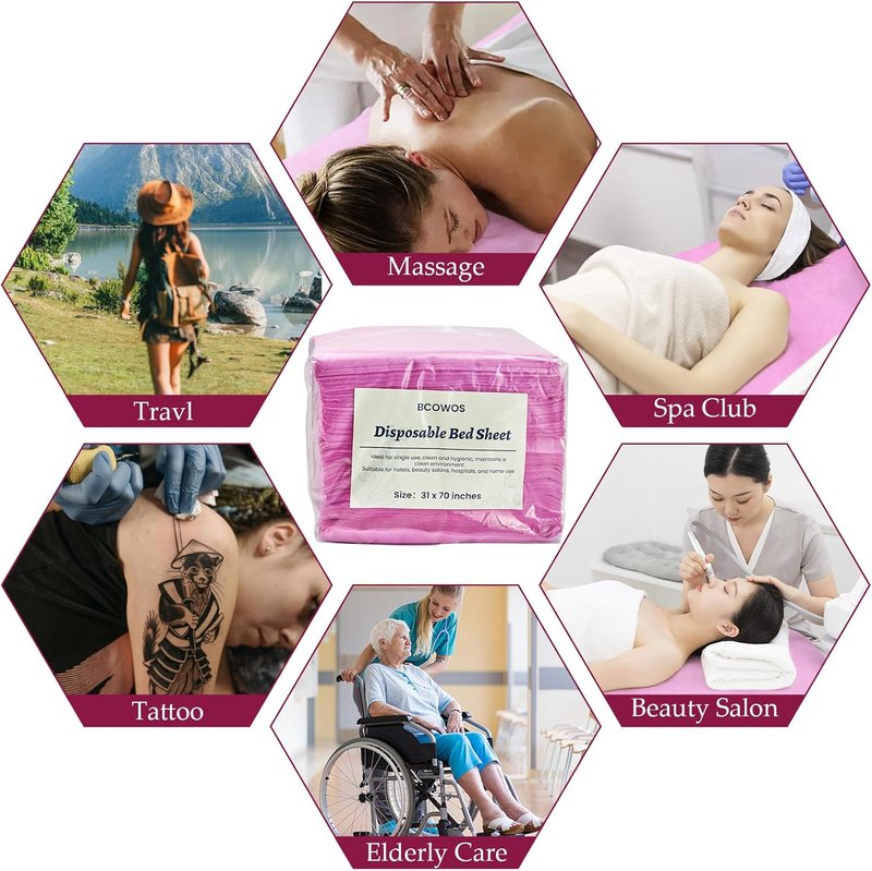 Massage Table Sheets - 50 PCS Pink Disposable Covers for Spa & Salon | Soft, Hygienic, 31'' x 70''