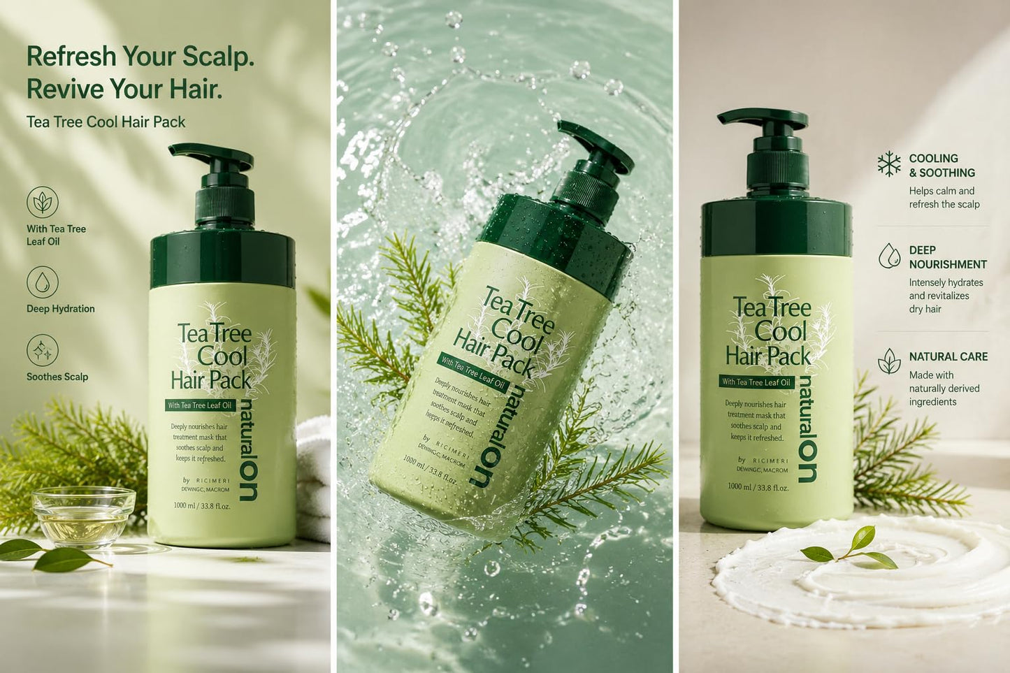 Daeng Gi Meo Ri - Tea Tree Cool Hair Pack, Scalp and Hair Nutrtion Care with Tea tree Oil, Freshness to Oily Scalp, Moisture to Dry Hair, 1000ml