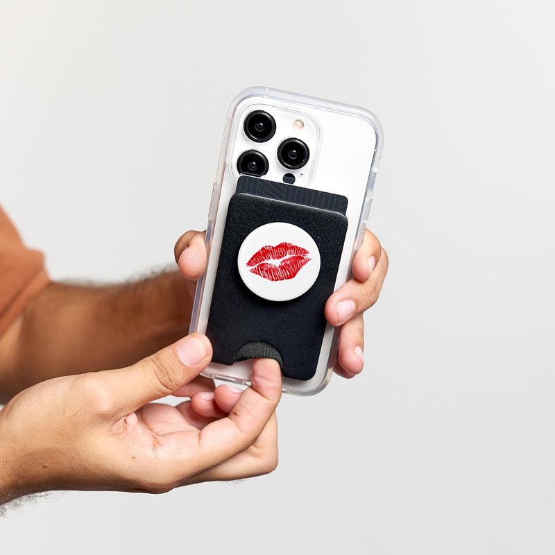 Red Lips Lipstick PopSockets PopWallet for MagSafe - Stylish Phone Grip & Stand