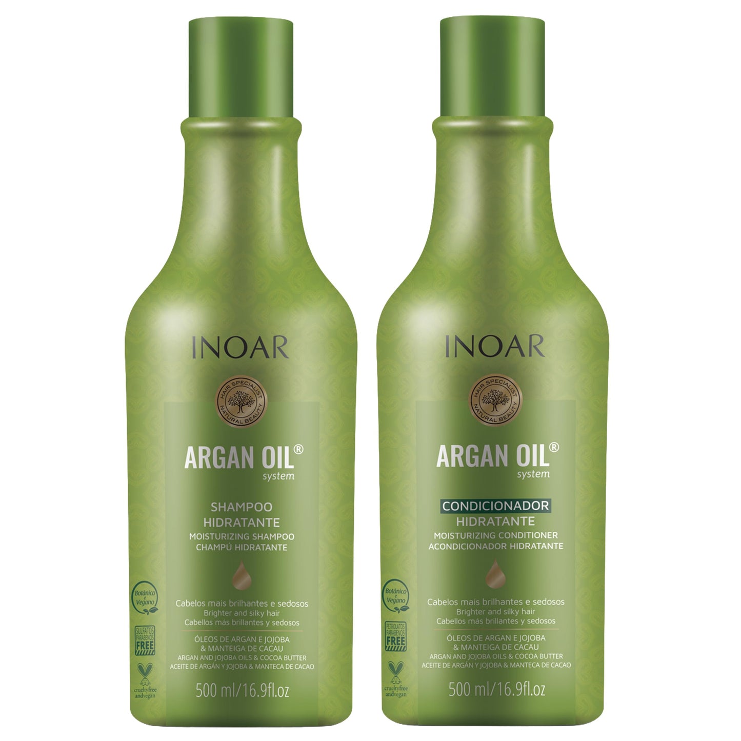 Inoar Argan Shampoo & Moisturizing Conditioner Haircare Set with Argan Oil & Cocoa Butter, Helps Smooth & Hydrate, 2 x 16.9 fl oz