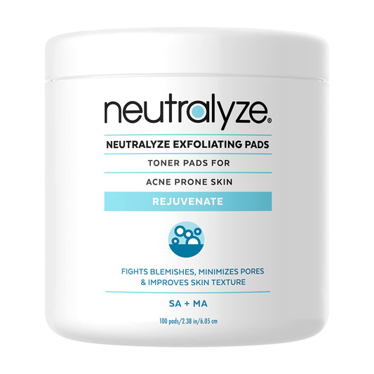 Neutralyze Acne Pads with DuoClear Acid System — 1% Salicylic + 1% Mandelic Dual-Textured Exfoliating Toner Pads for Face, Back & Body — Fragrance-Free, Alcohol-Free — Step 2 (100 ct)