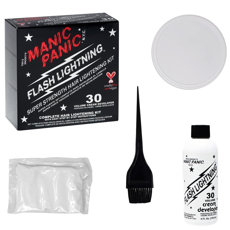 MANIC PANIC Flash Lightning Hair Bleach Kit - Bleach Powder + 30 Volume Developer - Hair Lightener for Dark Shades - Lifts Up to 5 Levels - Achieve Medium to Light Blonde - Vegan & Cruelty-Free (2 pk)