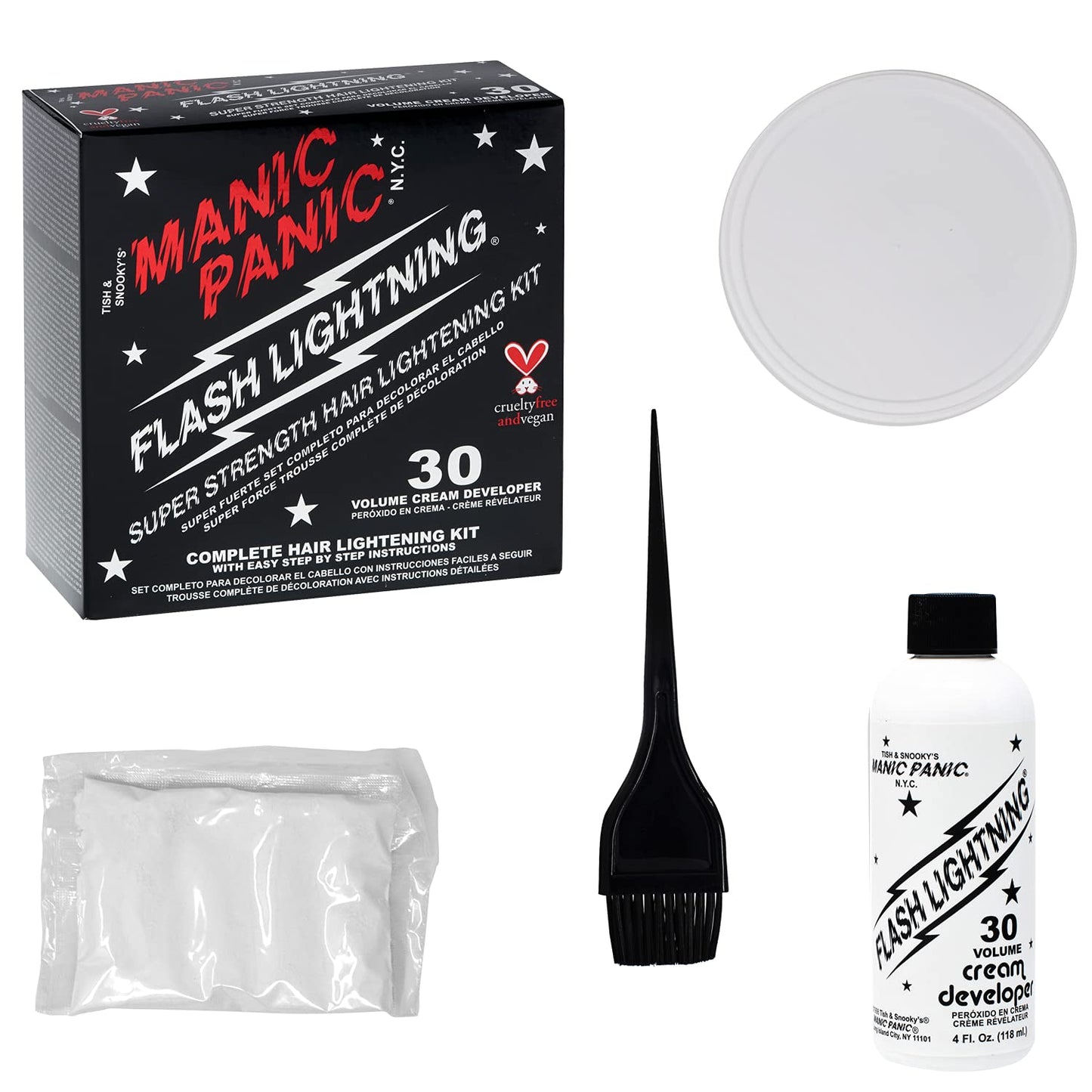MANIC PANIC Flash Lightning Hair Bleach Kit - Bleach Powder + 30 Volume Developer - Hair Lightener for Dark Shades - Lifts Up to 5 Levels - Achieve Medium to Light Blonde - Vegan & Cruelty-Free (2 pk)