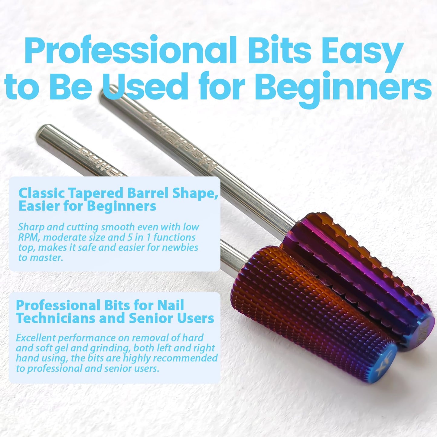 Flat Top 5-in-1 Straight Cut Nail Drill Bit, Large Tapered Barrel 3/32’’ Tungsten Carbide Efile Bit, Hard Gel Acrylic Removal Polishing, Professional Safety Left & Right Hand Bit, Extra Coarse.