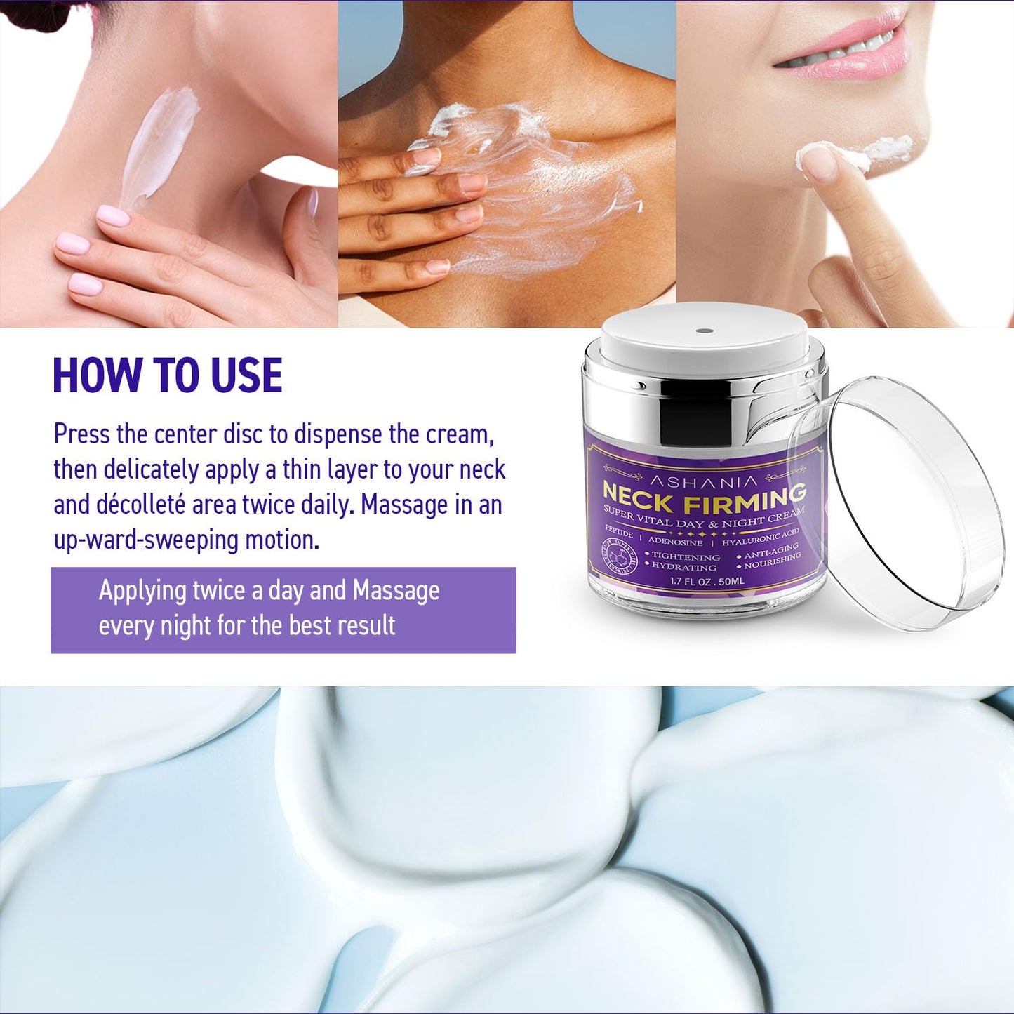 Ashania Neck Firming Cream: Neck Creams for Tightening and Firming - Korean Skin Care Tighten and Lift Neck Cream Advanced Fomula 1.7 Fl Oz