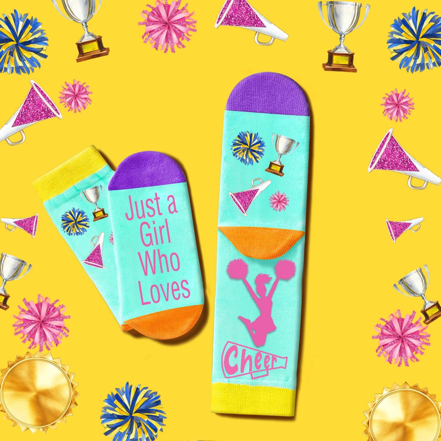 FJHAIY Cheerleader Gifts Set Women Including Cheerleader Makeup Bags Cheerleader Necklace Cheerleading Socks Cheerleader Stickers-Cheerleader Lovers Gifts