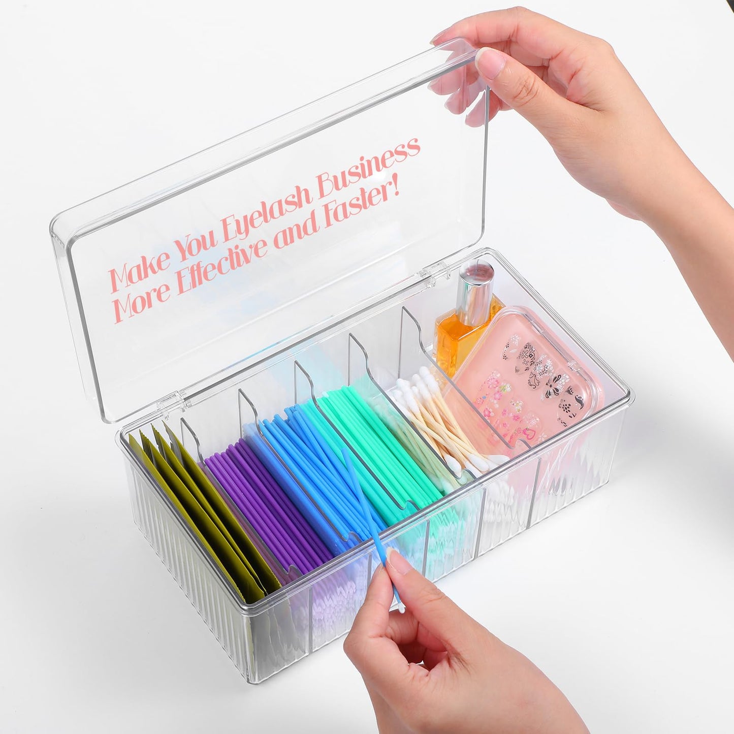 2 Pcs Lash Extension Organizer and Storage, Lash Cart Organizer for Lash Techs, Eyelash Extension Supplies Organizer Storage Box, Acrylic Lashes Supplies Container, Eyelash Organizer with Lid Clear ﻿