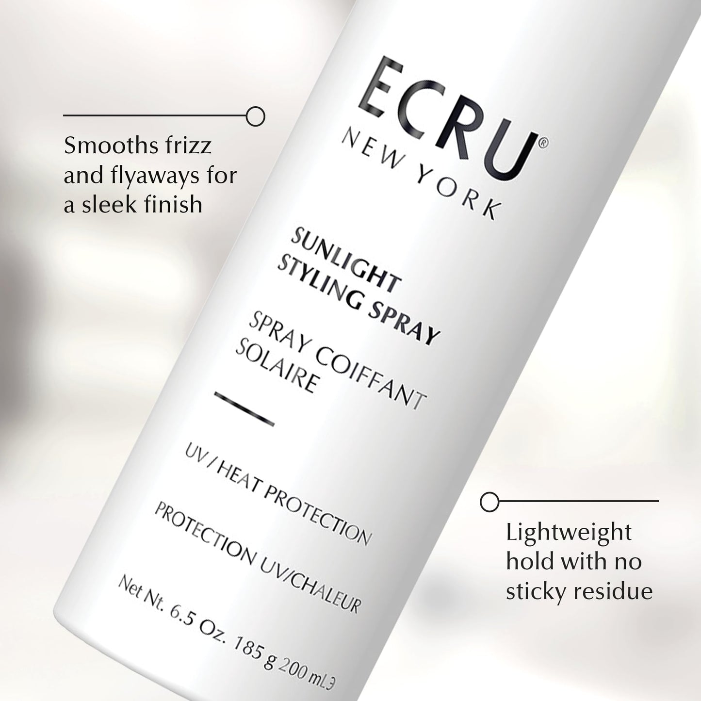 Ecru New York Sunlight Styling Spray, Hairspray Flexible Hold, Hair Styling Heat Protectant Spray, 6.5oz