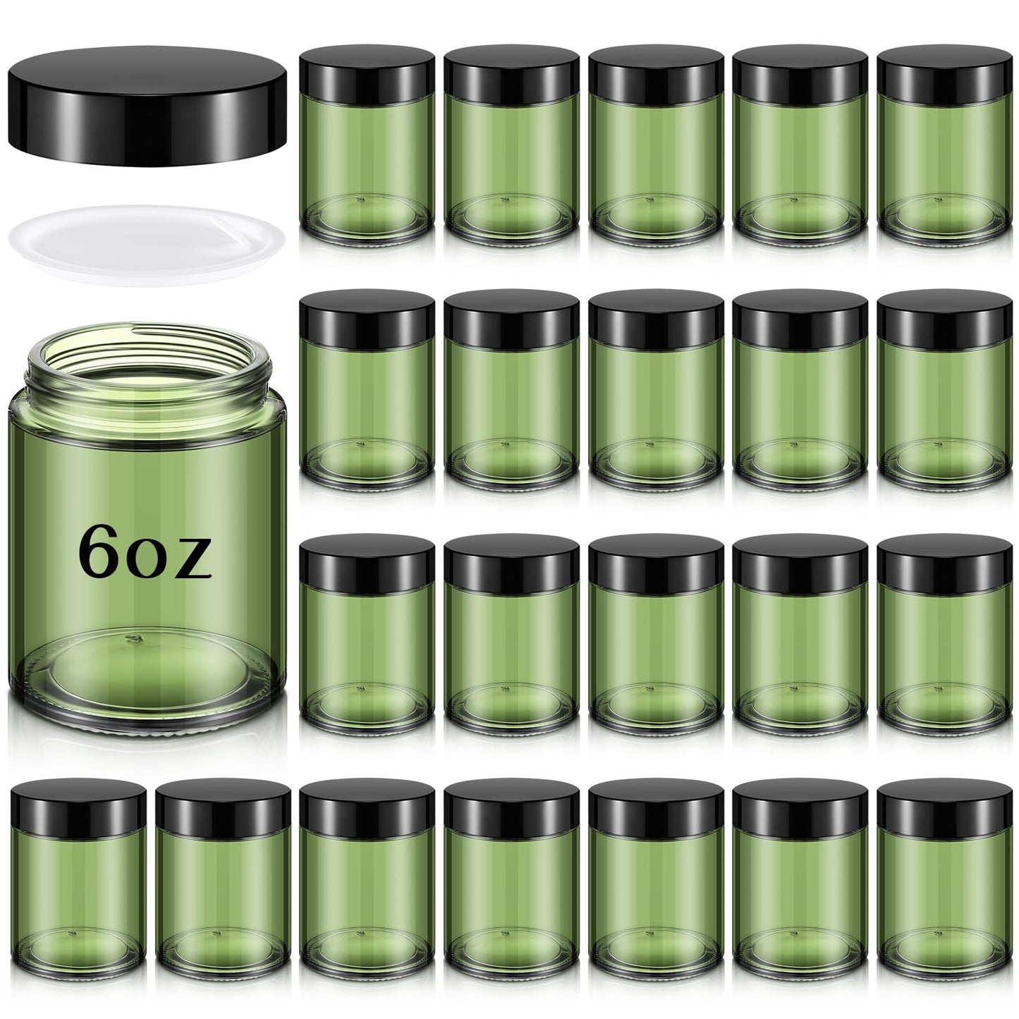 Domensi 24 Pcs Bulk 6oz Glass Jars with Lids Leakproof Round Airtight Empty Cosmetic Jars with Inner Liners Lid for Storing Lotions Spices Ointments Food Storage (Olive Green)