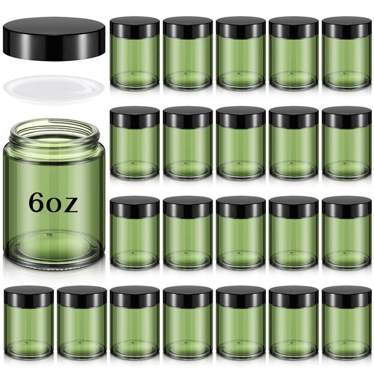 Domensi 24 Pcs Bulk 6oz Glass Jars with Lids Leakproof Round Airtight Empty Cosmetic Jars with Inner Liners Lid for Storing Lotions Spices Ointments Food Storage (Olive Green)