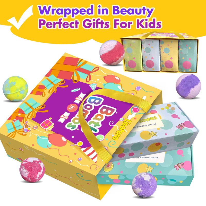 Bath Bombs for Kids with Surprise Inside, 32 Pack Kids Bath Bombs with Land & Sea Animal Toys, Girls Boys Easter Gifts, Handmade Fizzy Bubble Children Bath Ball Gift Easter Basket Stuffers, Birthday