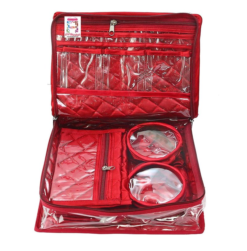 atorakushon Combo Satin Makeup Pouches Vanity Jewellery Traveling Organizer Storage Box Cosmetic carry it along anywhere easily For Women Maroon