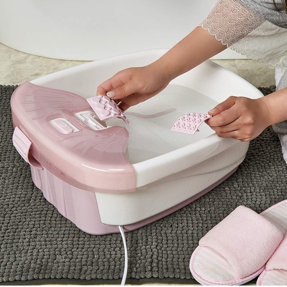 Homedics Bubble Bliss Deluxe-Foot Spa, Heat Maintenance, Raised Nodes, 3 Attachements, Pink