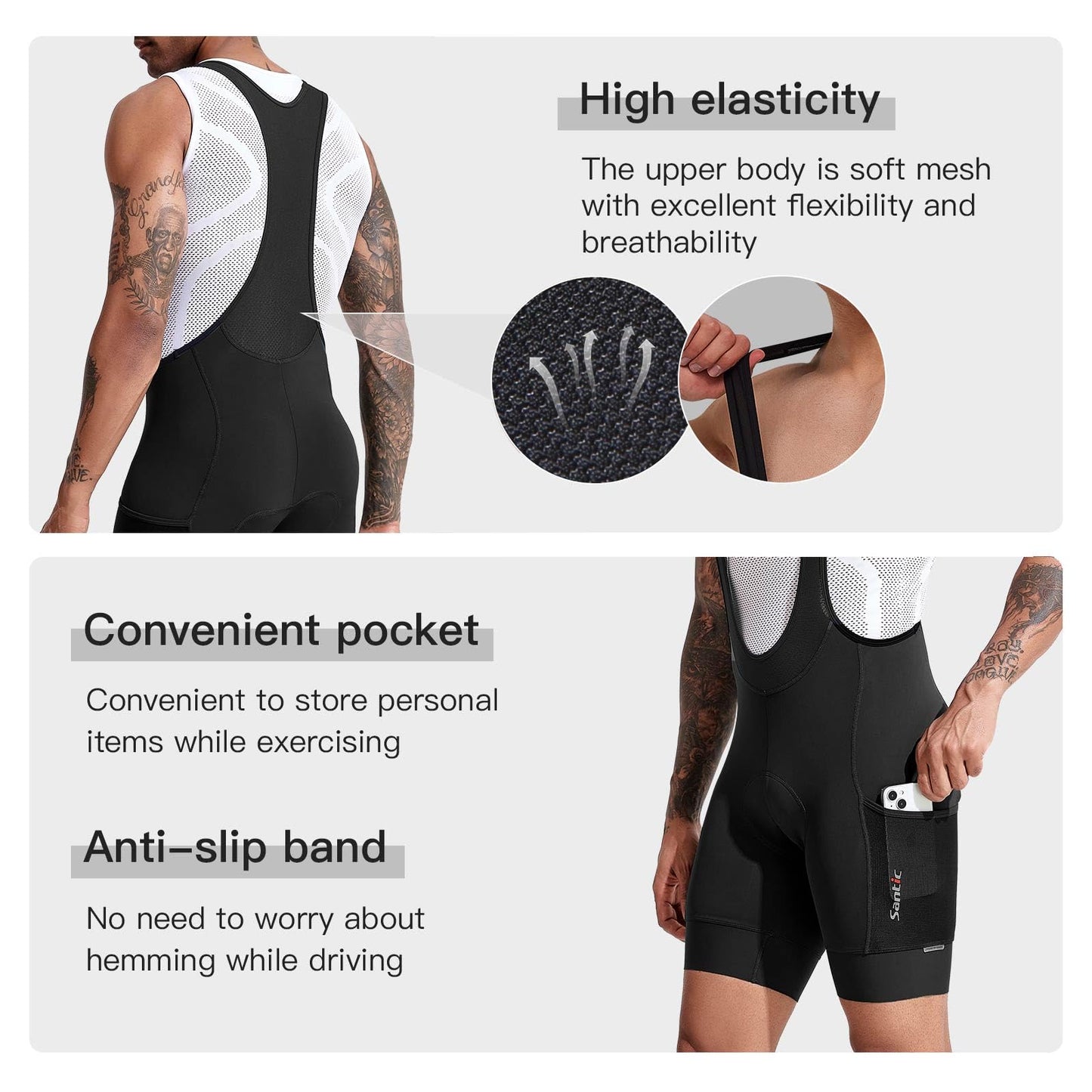 Santic Men's Cycling Bibs Shorts Cycle Wear Tights 4D Padded Road Bike Bicycle Shorts with Pocket Blue