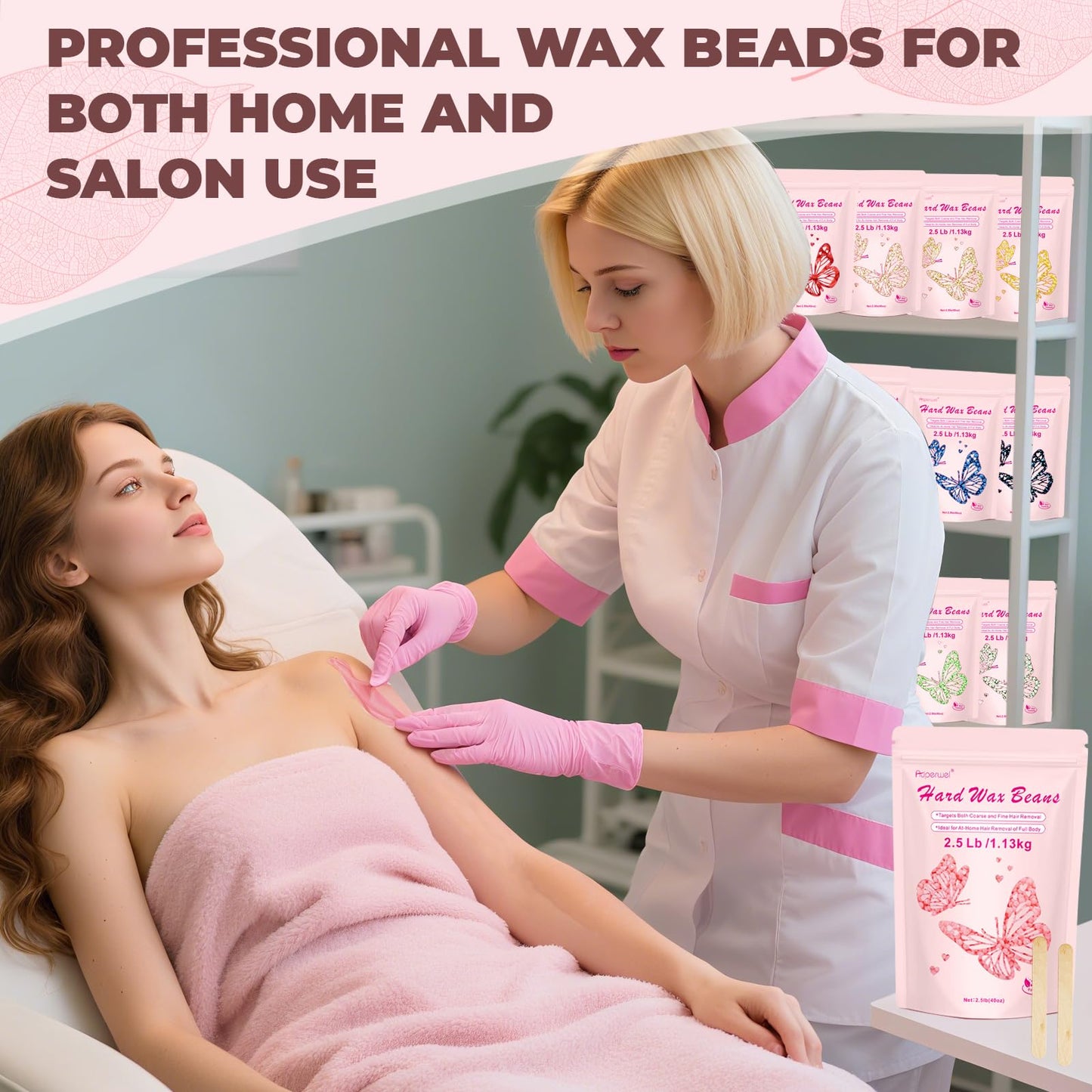 Auperwel Wax Beads 2.5lb,Hard Wax Beads Suitable for Brazilian Bikini & Coarse Hair, Sensitive Skin Hard Wax for Hair Removal (Face/Body/Armpit), Refill Wax Bags for At-Home Waxing
