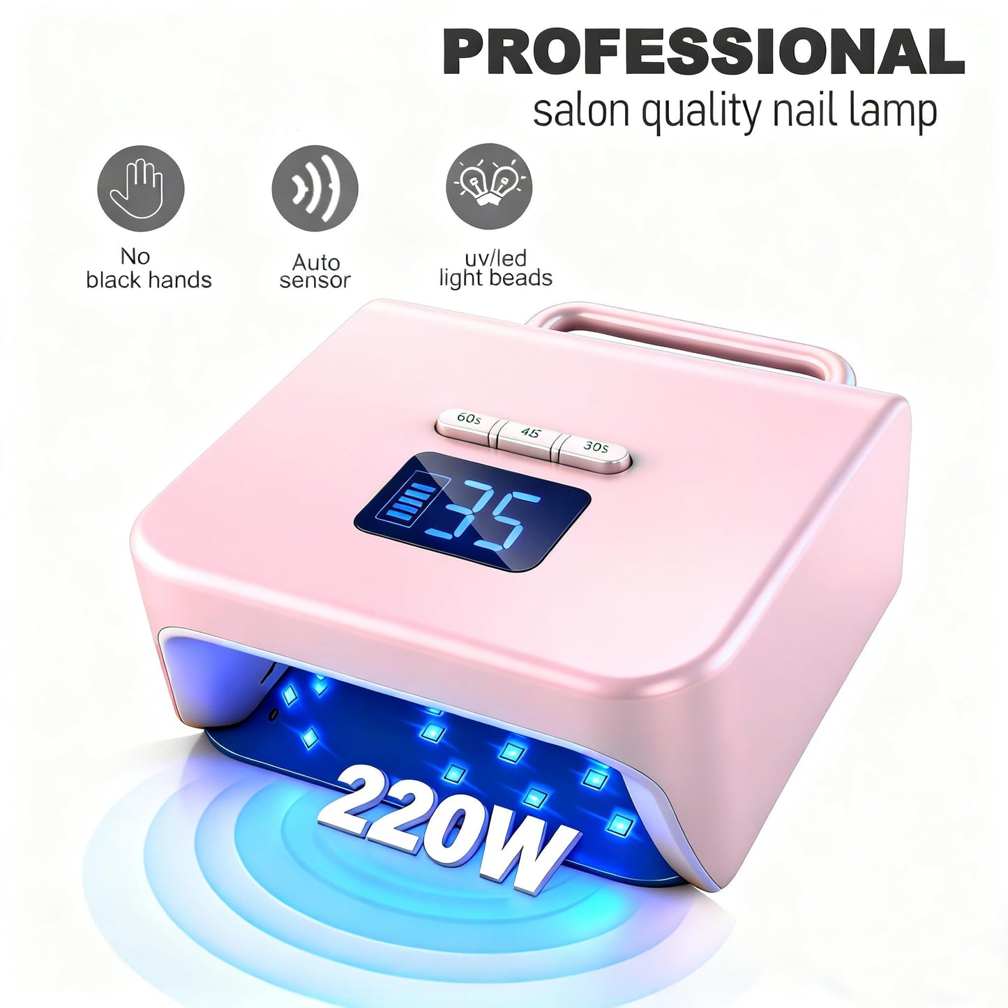 Cordless Nail Lamp, Lumcrissy 220W Professional Nail Dryer with 3 Timer Setting & Auto Sensor, Wireless Fast UV Nail Light Curing Lamp for Salon & Home