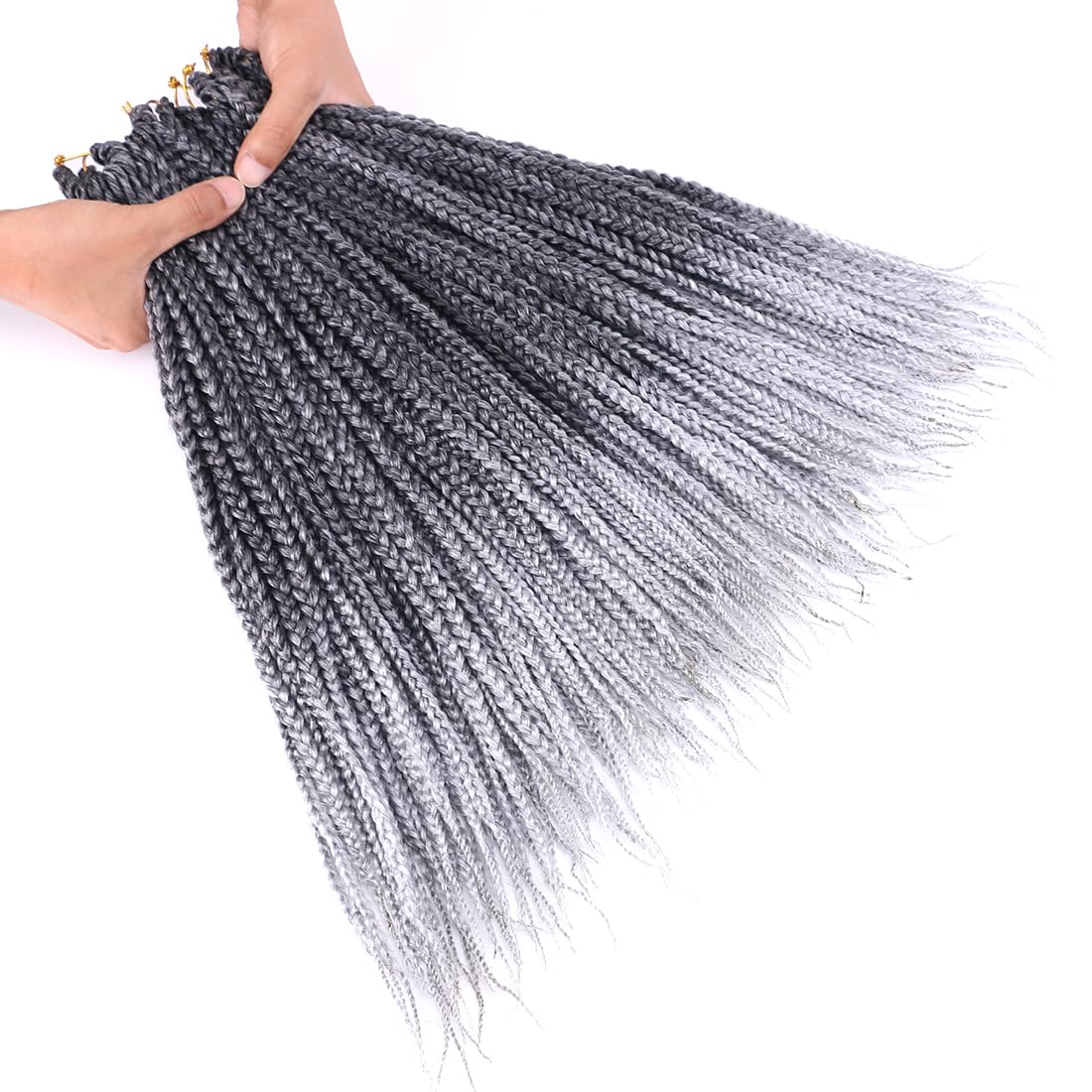 8 Packs Goddess Crochet Box Braids Pre looped Box Braid Crochet Hair for Black Women 18 Inch Silver Gray 3X Knotless Crochet Box Braided Hair Extensions Straight Knotless Braiding Hair(Tgrey#)